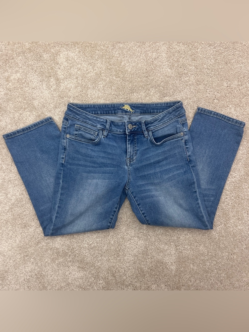 Tommy Bahama Crop Jeans - Medium Wash Marlin Logo 🎣